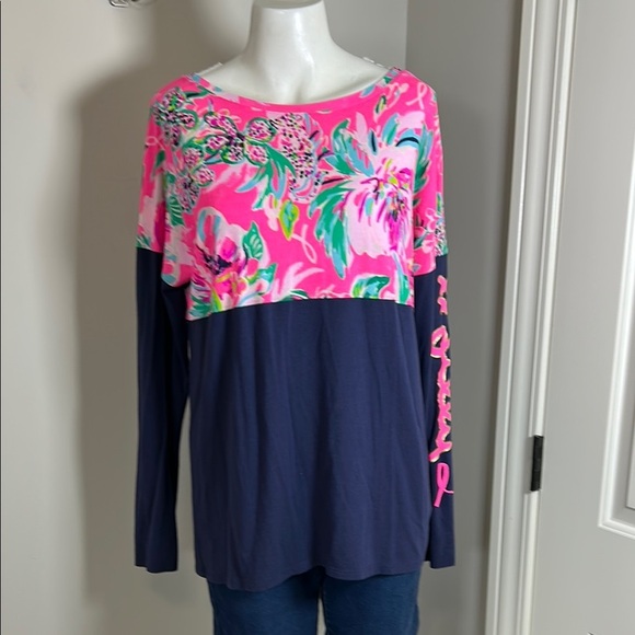 Lilly Pulitzer Cockatoo Pink Paws for a Cause Finn Long Sleeve Top Breast Cancer - Picture 2 of 11